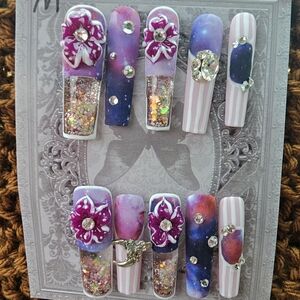 Purple and Pink Glitter Water Nail Art Set Size M